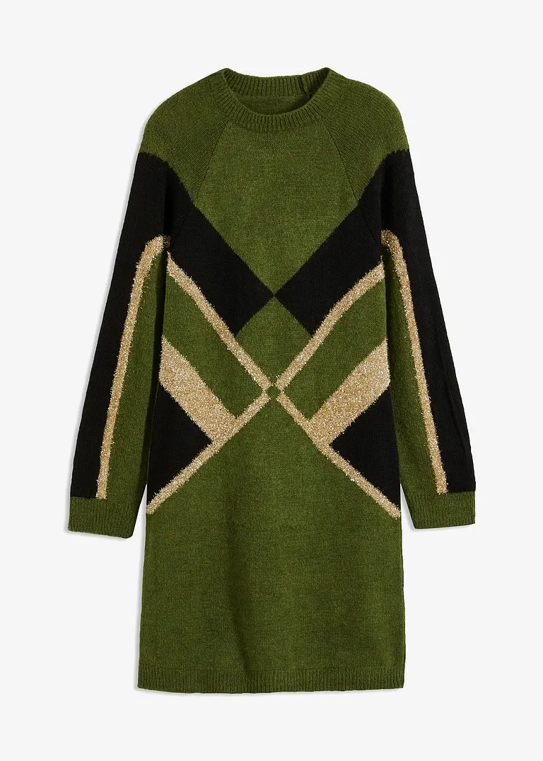 Strickkleid mit Glitzereffekt in grün von vorne - bonprix
