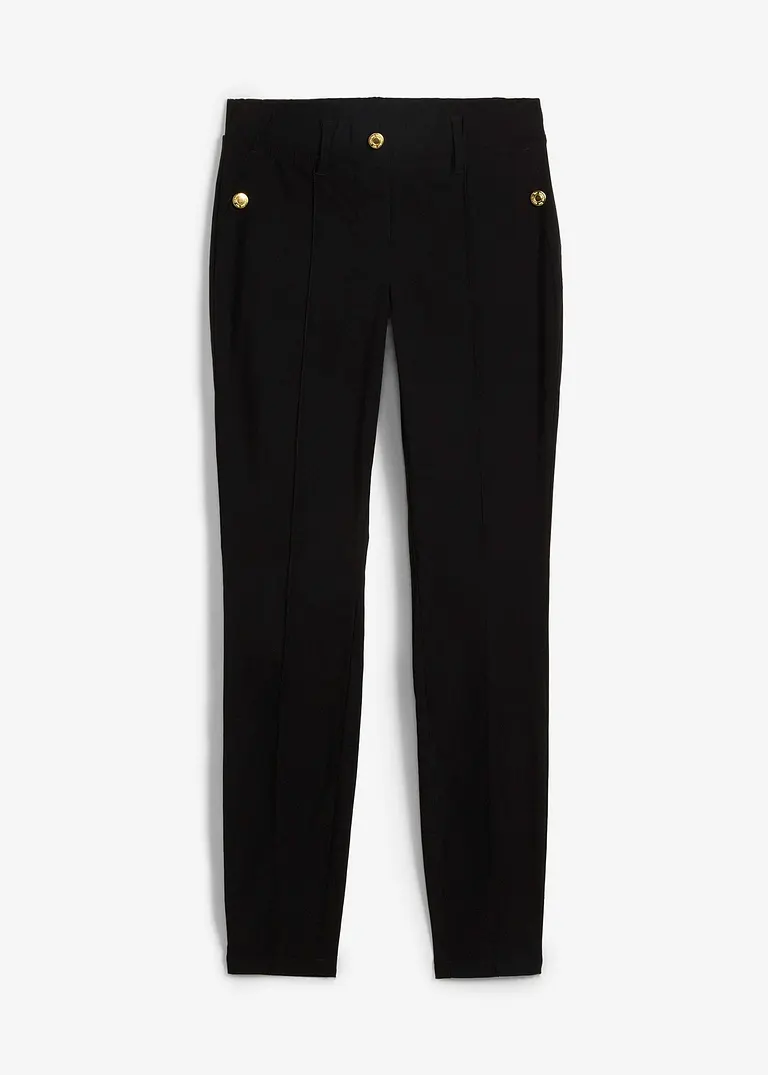 Stretch-Schlupfhose mit Zierknöpfen in schwarz von vorne - bonprix
