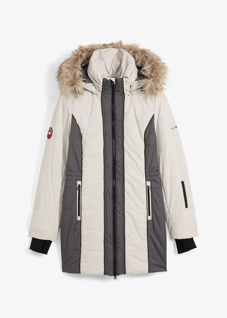 wasserabweisender Outdoor-Kurzmantel mit Fellimitat in grau von vorne - bonprix