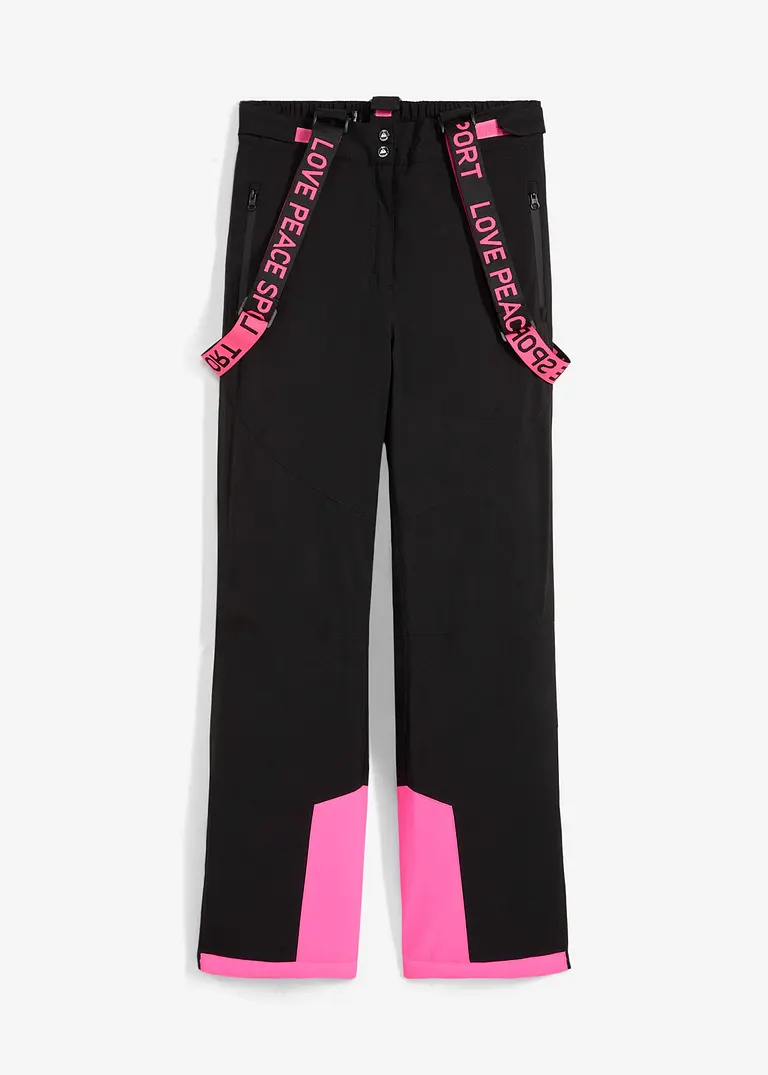 Ski Funktions-Thermohose mit abnehmbaren Trägern, wasserdicht, Straight in schwarz von vorne - bonprix