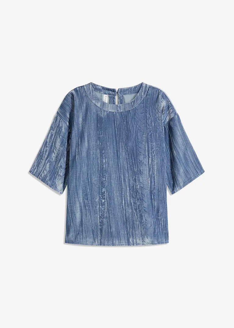 Lässiges Shirt aus Samt in blau von vorne - bonprix