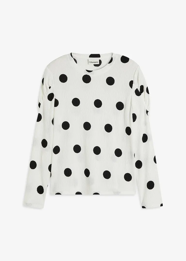 Langarmshirt aus strukturiertem Crêpe in weiß von vorne - bonprix