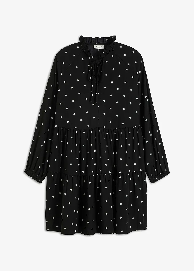 Tunika-Kleid aus strukturiertem Crêpe in schwarz von vorne - bonprix