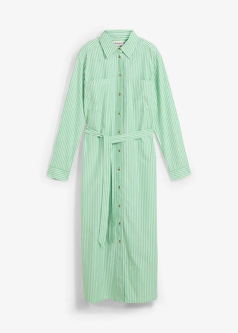 Gestreiftes Blusenkleid mit Bindeband in grün von vorne - bonprix