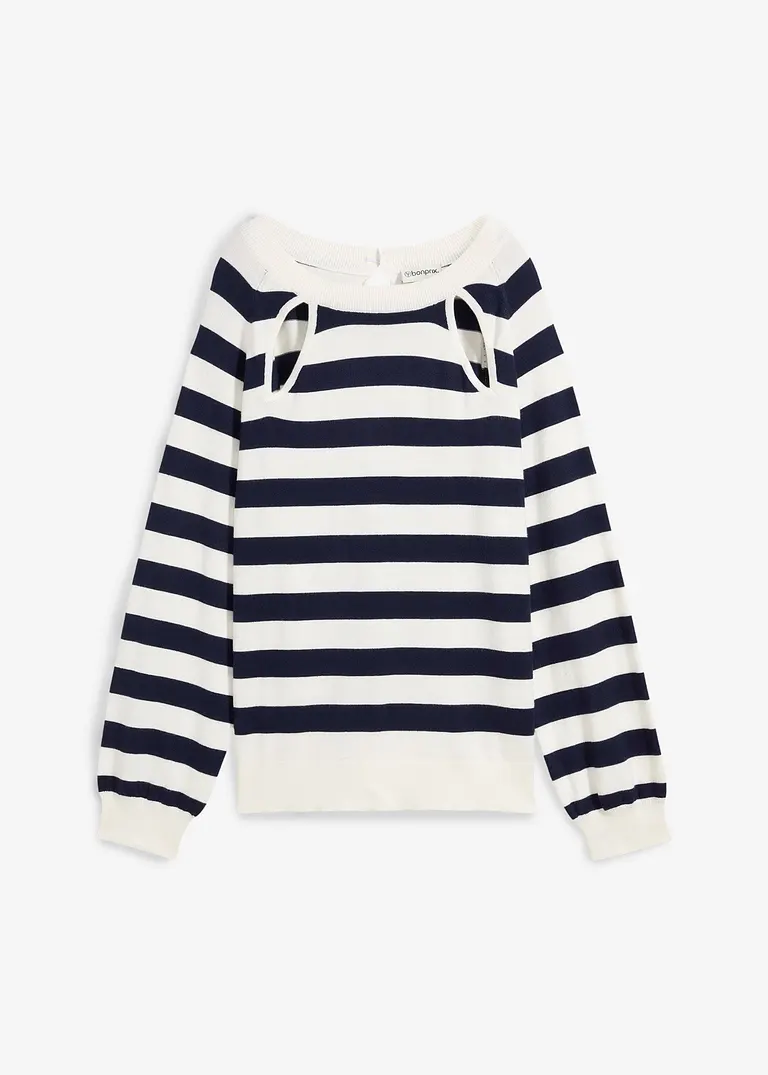 Feinstrickpullover mit Cutouts in blau von vorne - bonprix