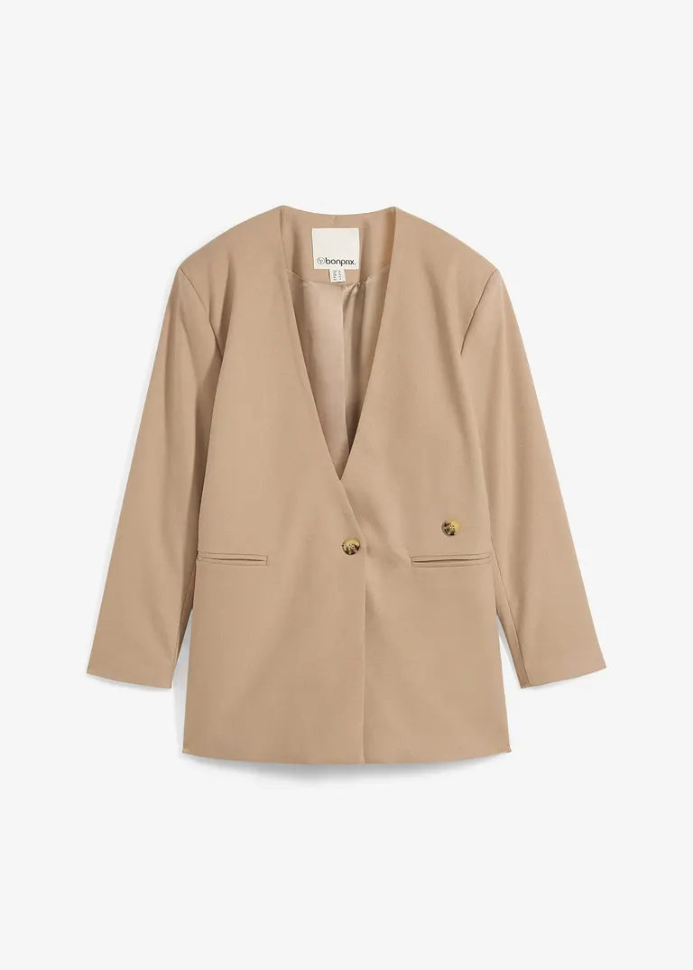 Oversize-Blazer mit Verschlussvarianten aus Viskose-Mix in beige von vorne - bonprix