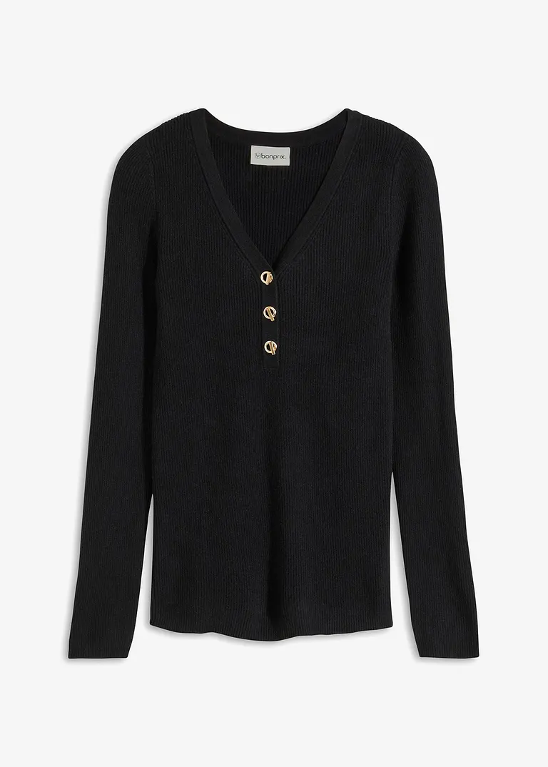 Rippenpullover mit Viskose in schwarz von vorne - bonprix