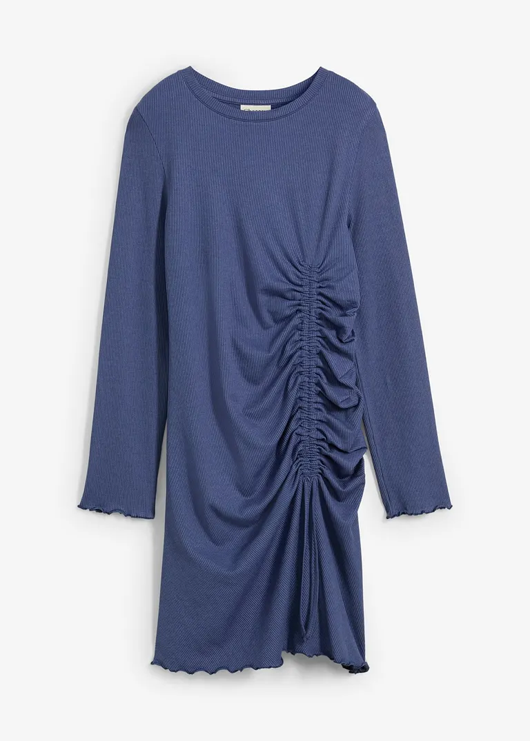 Shirtkleid mit Raffungsdetail in blau von vorne - bonprix