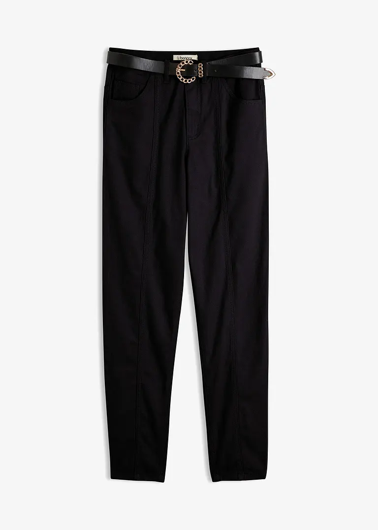 Barrel Twill-Hose mit Gürtel in schwarz von vorne - bonprix