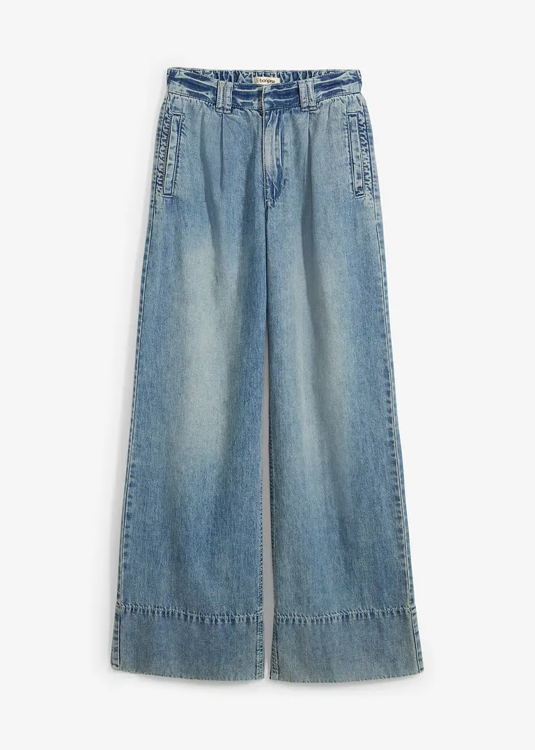Wide-Leg-Jeans High Waist in blau von vorne - bonprix
