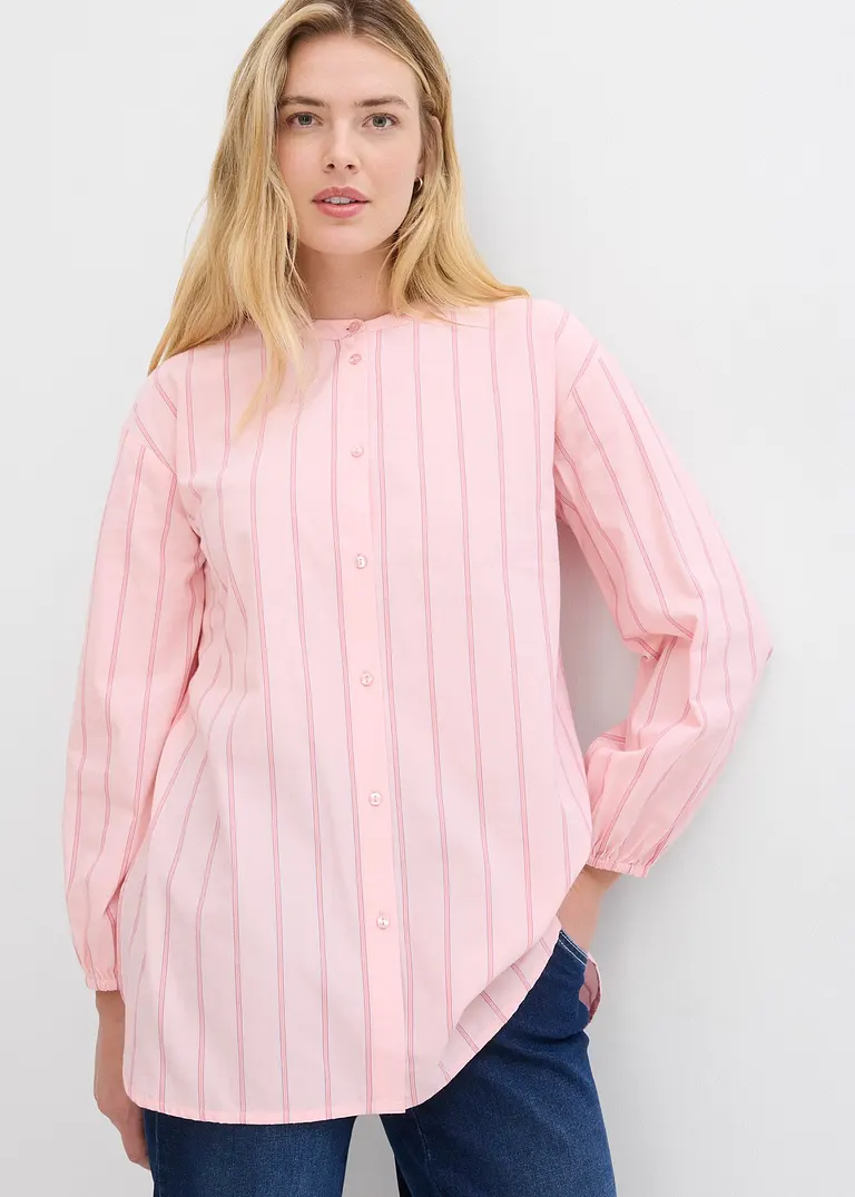Longbluse aus Baumwollpopeline in rosa von vorne (im Anschnitt) - bonprix