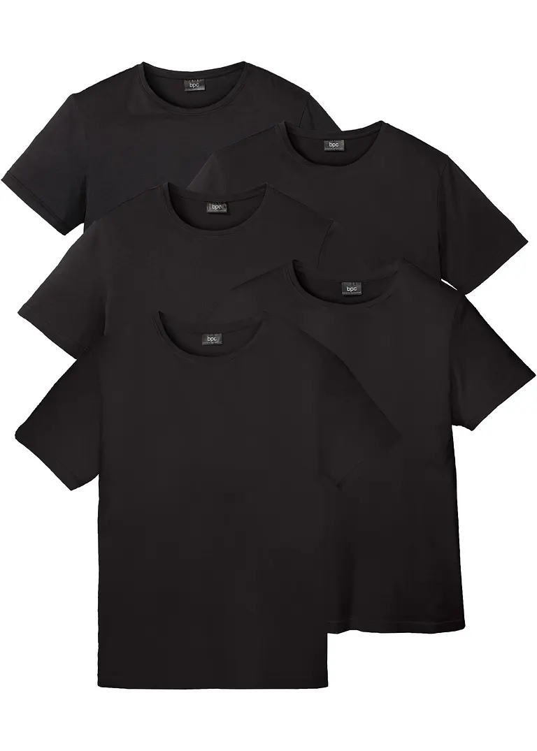 T-Shirt (5er Pack) in schwarz von vorne - bonprix
