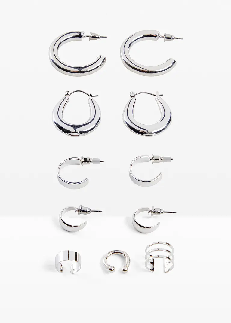 Creolen- und Earcuffset (11-tlg. Set) in silber von vorne - bonprix