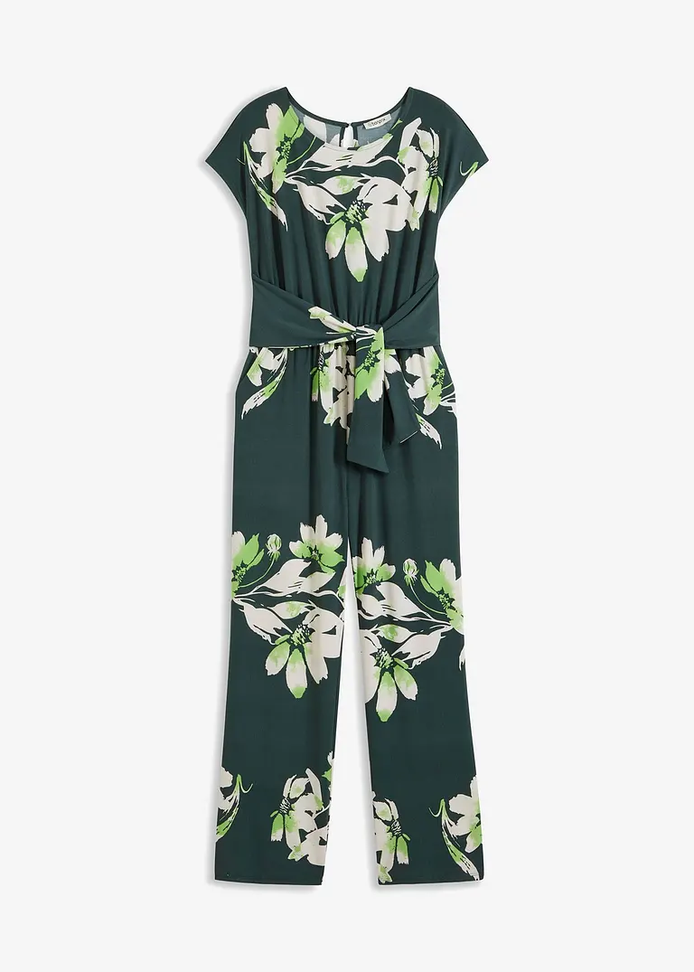 Jumpsuit mit Bindeband in grün von vorne - bonprix