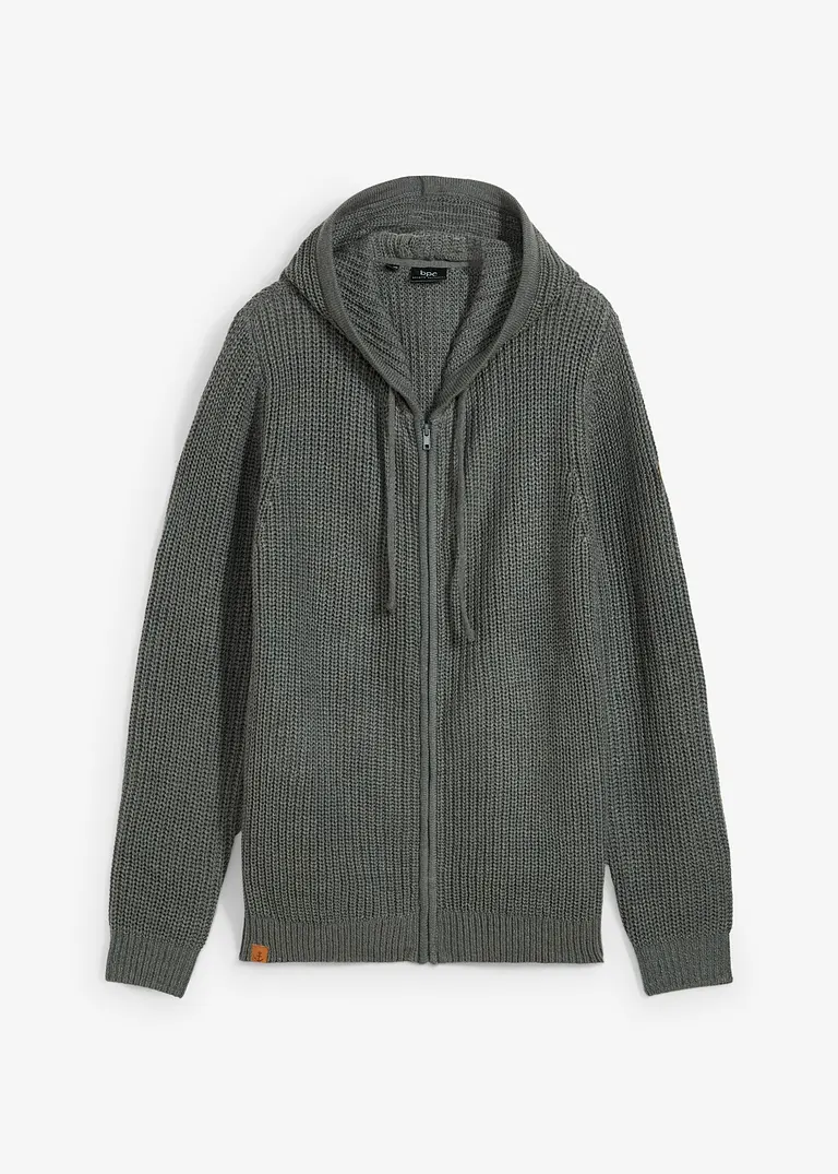 Grobstrickjacke mit Kapuze in grün von vorne - bonprix