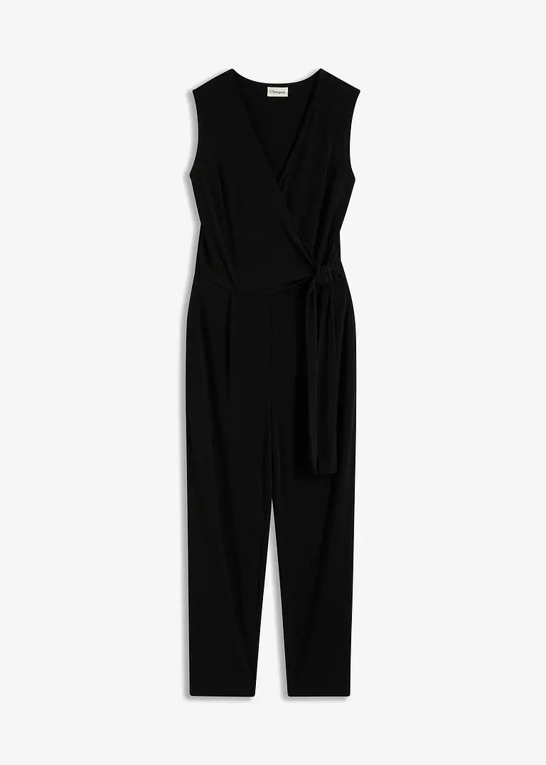 Jersey-Overall mit Knotendetail in schwarz von vorne - bonprix