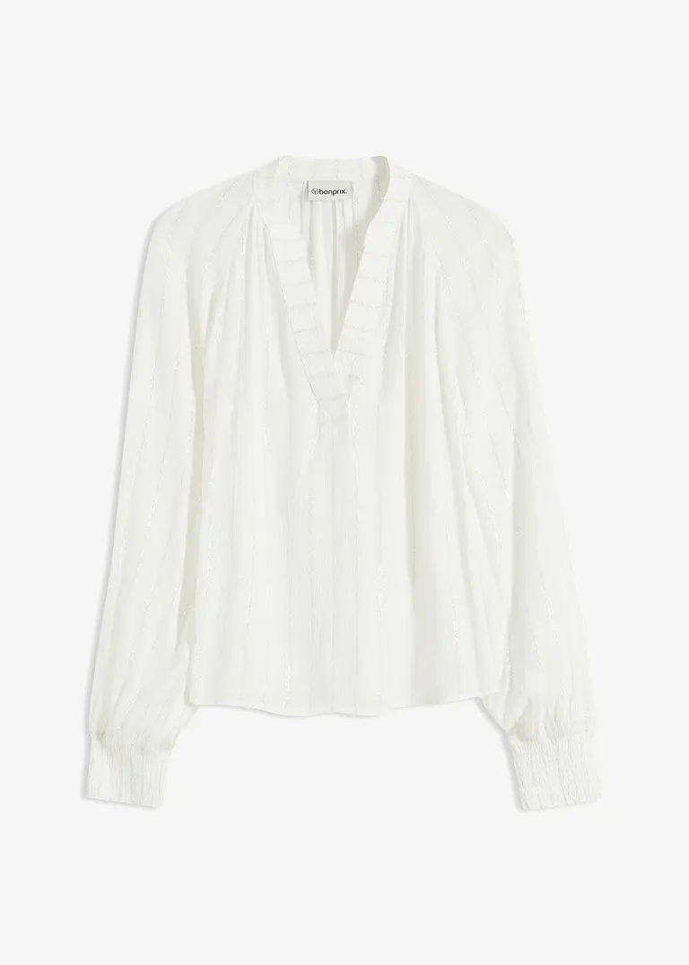 Crinkle-Bluse mit Lurex in weiß von vorne - bonprix