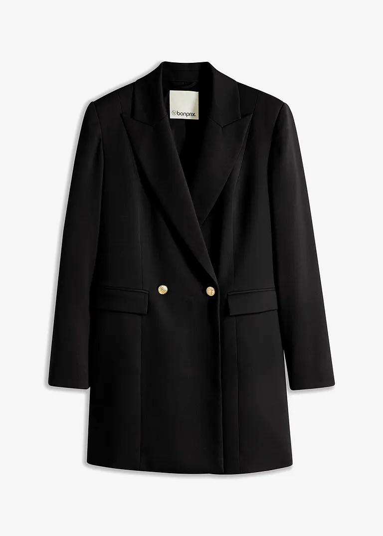 Longblazer mit dekorativen Knöpfen in schwarz von vorne - bonprix