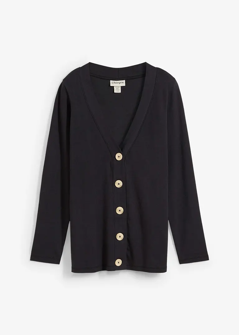 Shirtjacke aus reiner Bio-Baumwolle in schwarz von vorne - bonprix