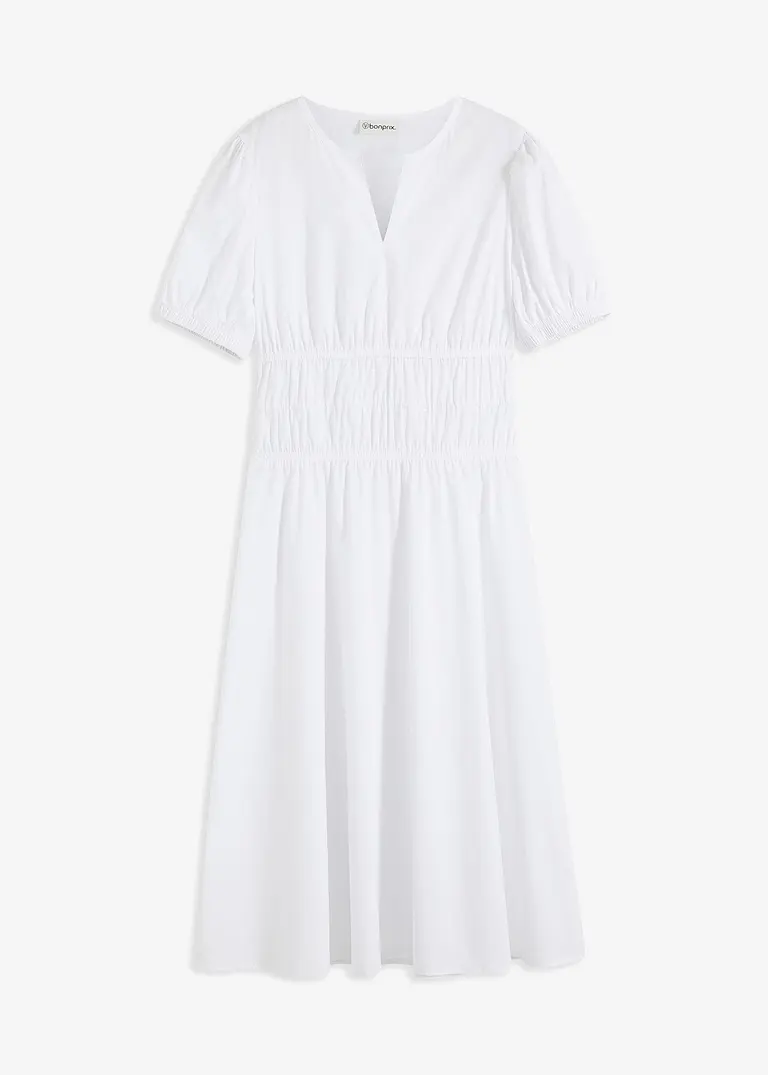 Midikleid mit elastischer Taille in weiß von vorne - bonprix