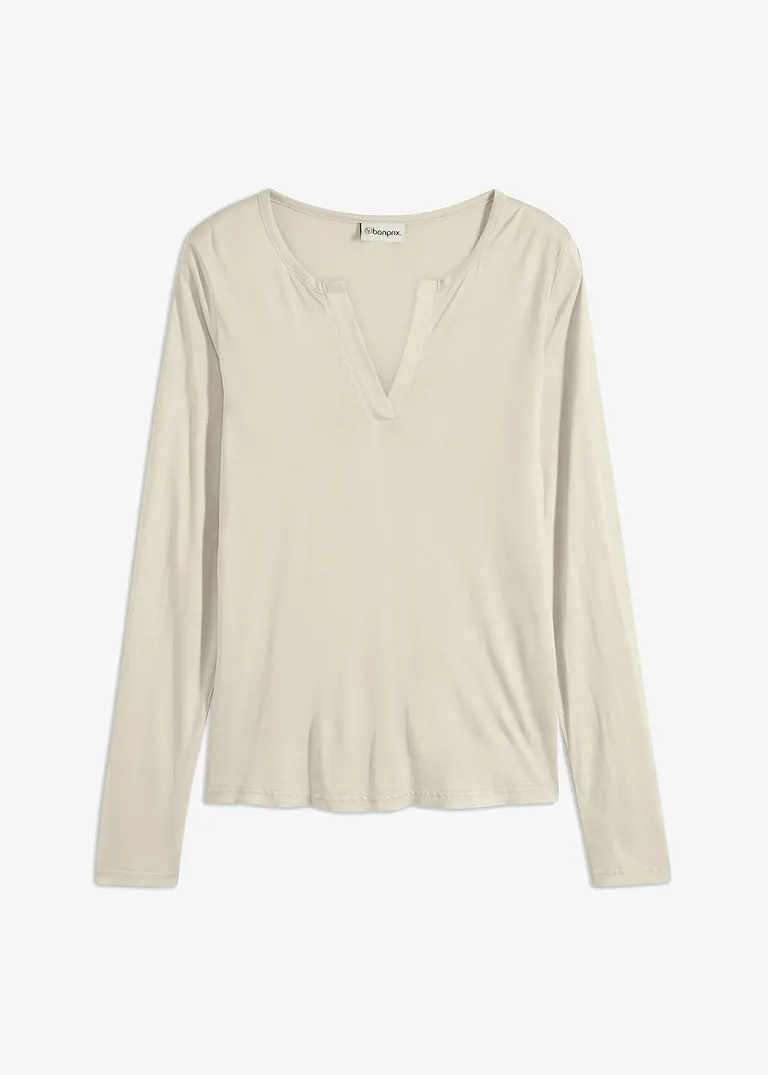 Henleyshirt aus softer Viskose in beige von vorne - bonprix