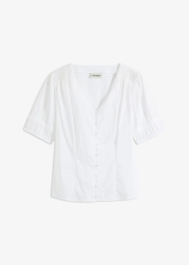 Bluse mit Puffärmeln in weiß von vorne - bonprix