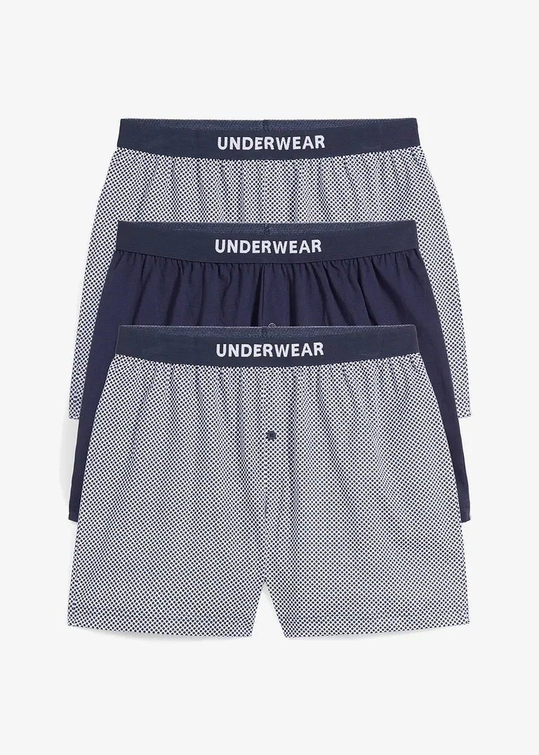 Boxershorts mit langem Bein (3er Pack) in blau von vorne - bonprix