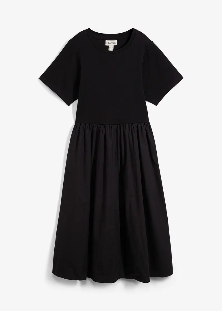 Midikleid aus reiner Baumwolle in schwarz von vorne - bonprix