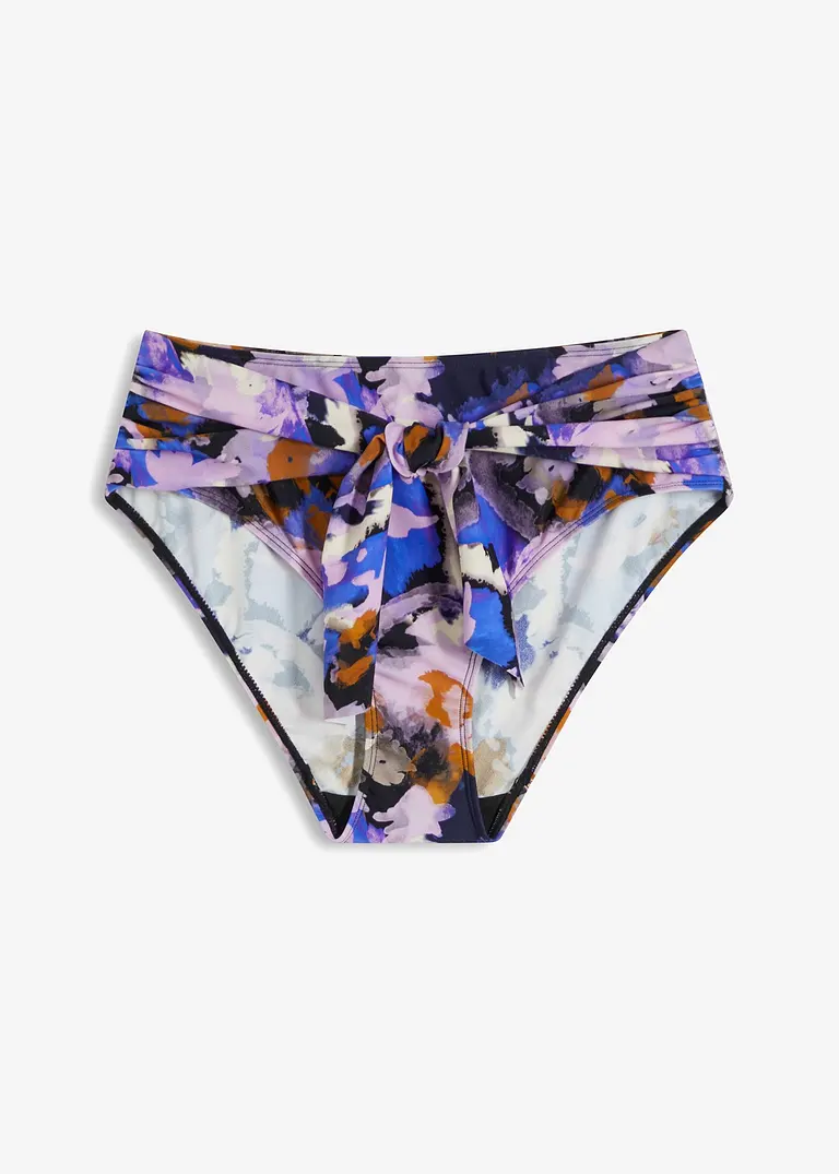 High waist Bikinihose mit Bindegürtel und normalem Beinausschnitt in schwarz von vorne - bonprix