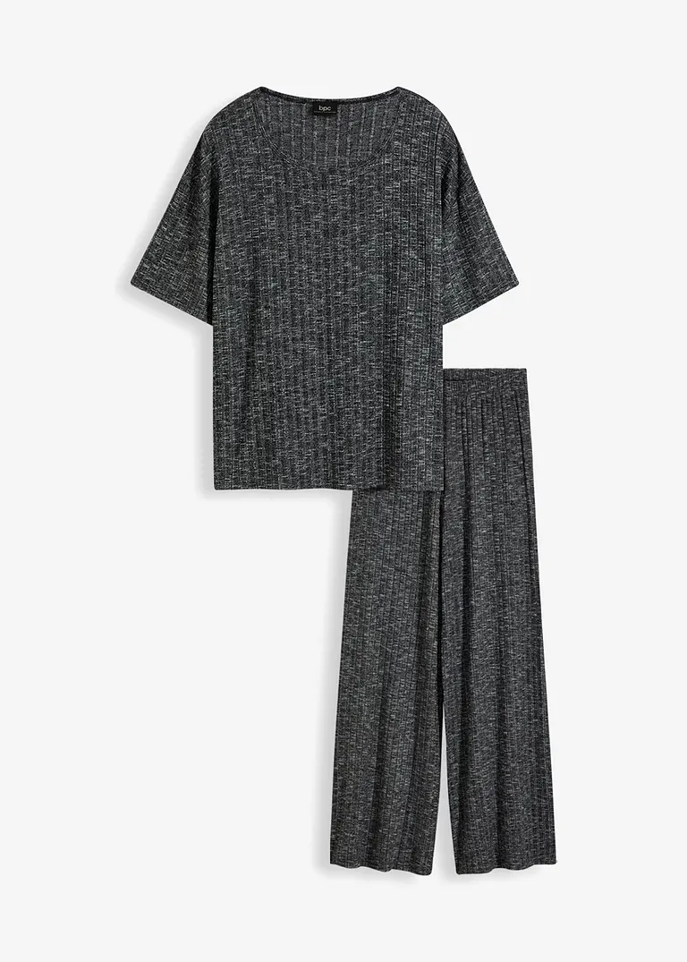 Oversized Loungewear Ripp-Hausanzug, oversized in schwarz von vorne - bonprix