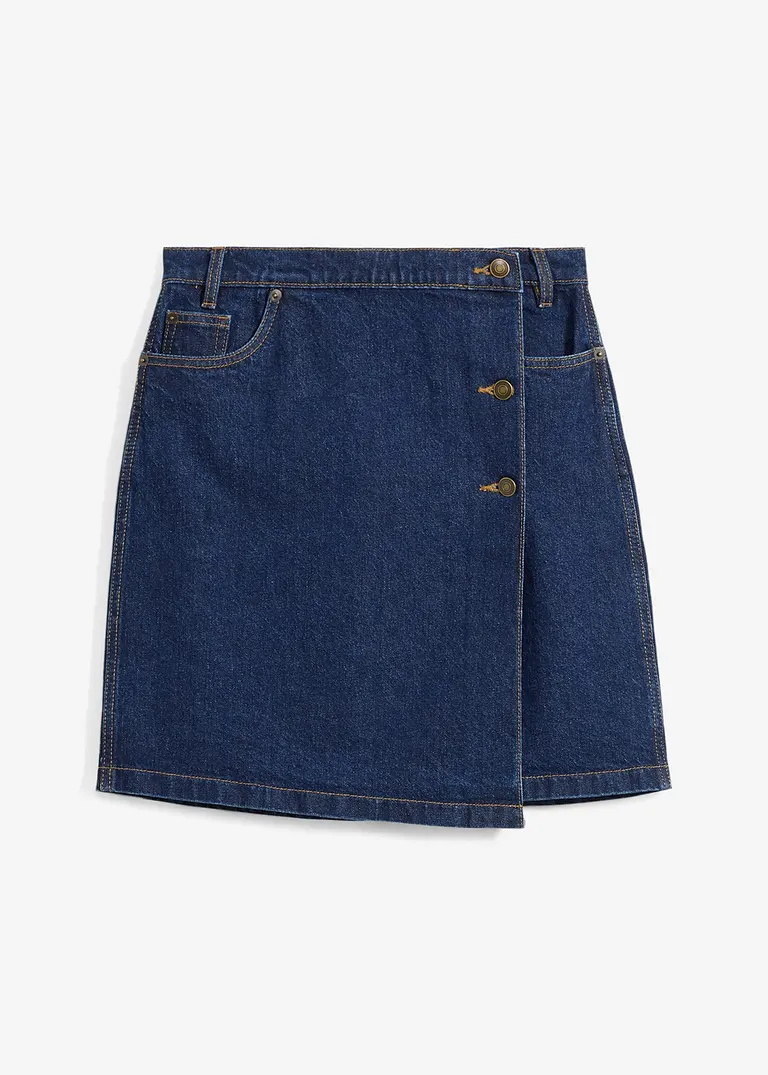 Jeansrock Wickeloptik in blau von vorne - bonprix