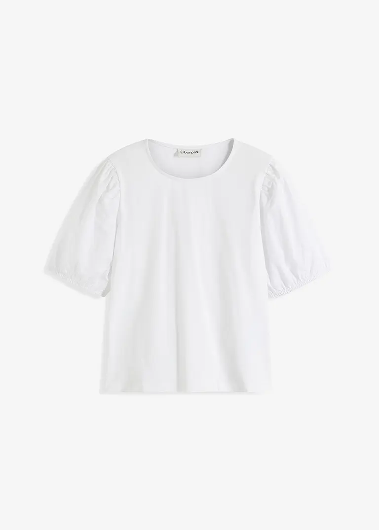 Shirt mit Ballonärmeln in weiß von vorne - bonprix
