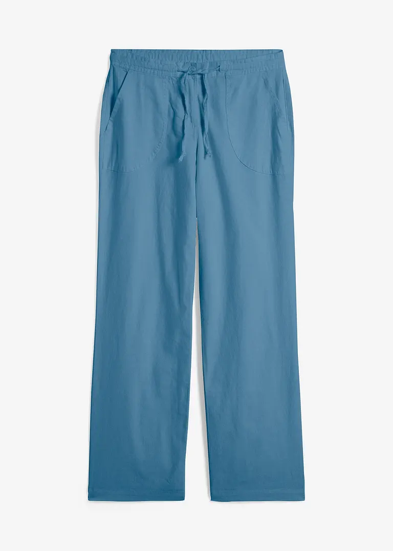 Leinen-Hose mit weitem Bein in blau von vorne - bonprix
