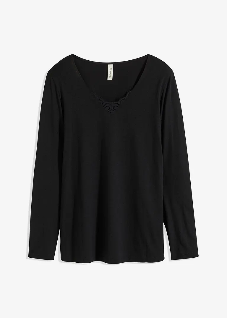 Schlafoberteil mit langen Ärmeln in schwarz von vorne - bonprix