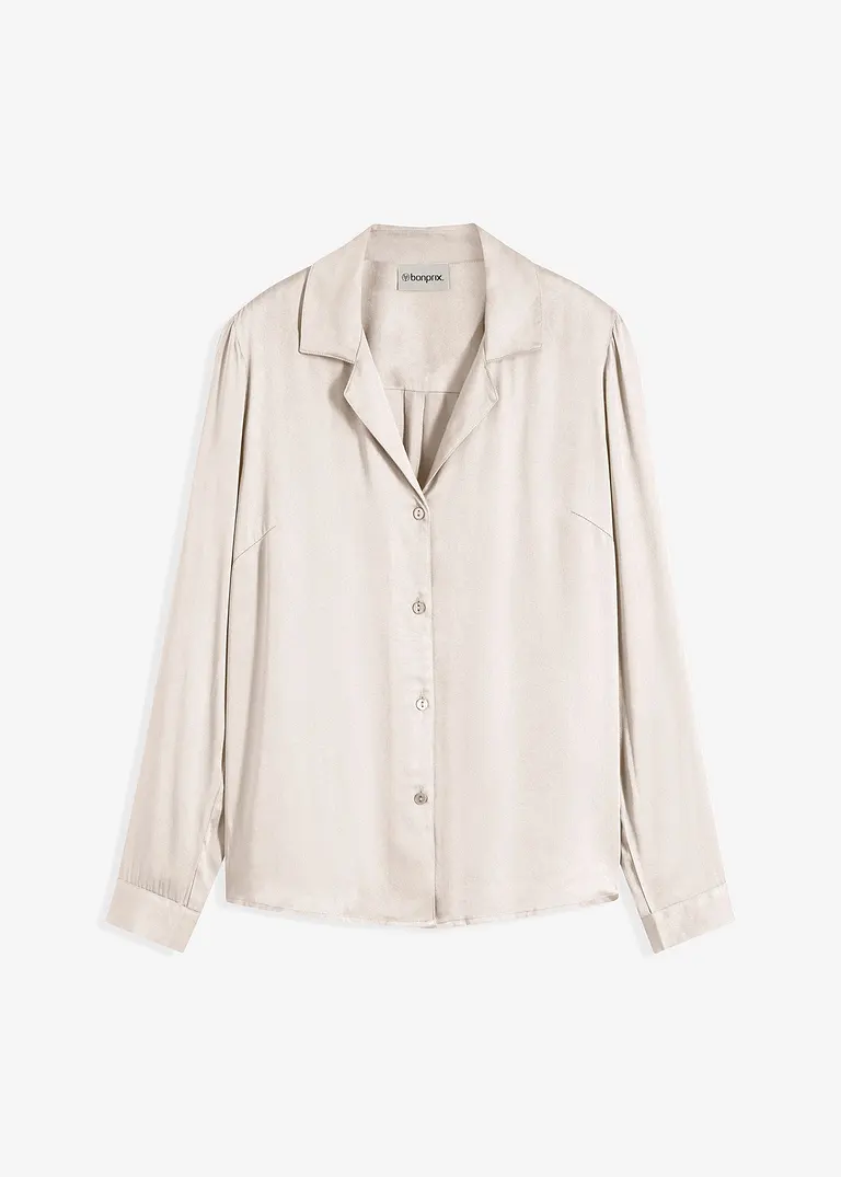 Viskose-Satinbluse mit Reverskragen in beige von vorne - bonprix