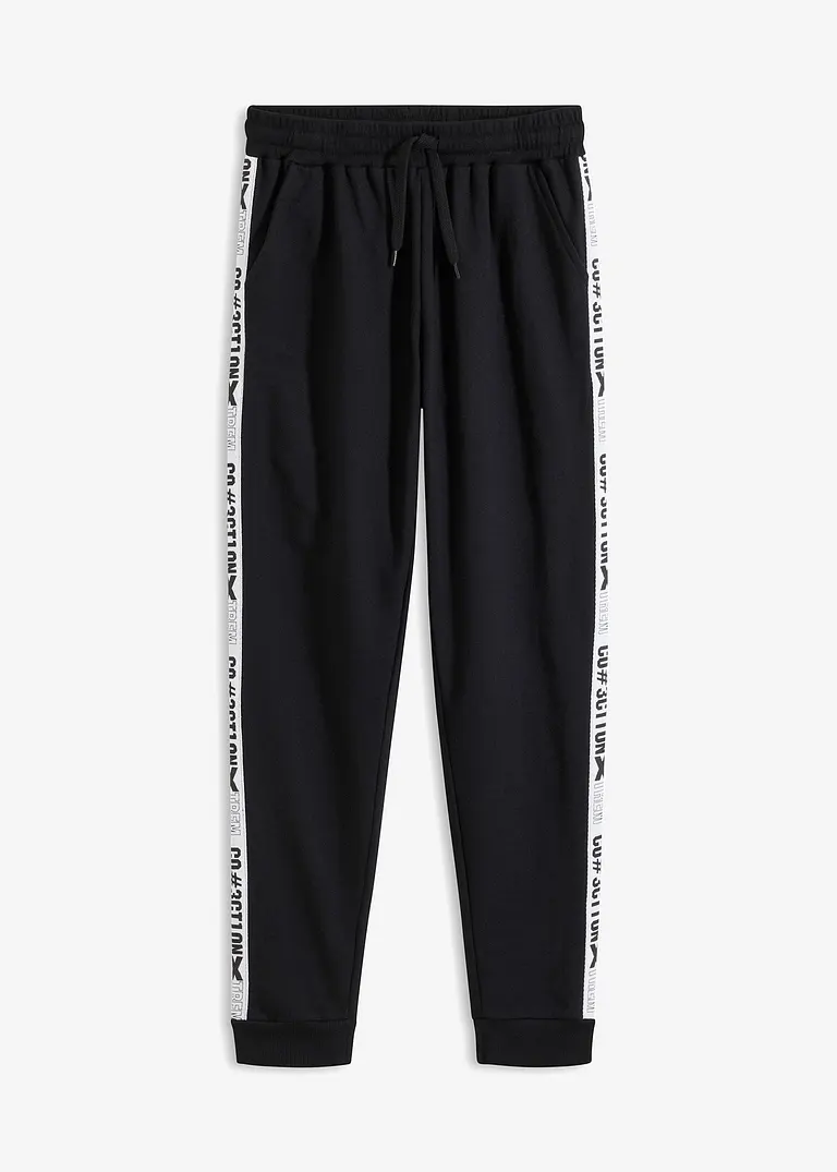 Jogginghose mit seitlichem Tape in schwarz von vorne - bonprix