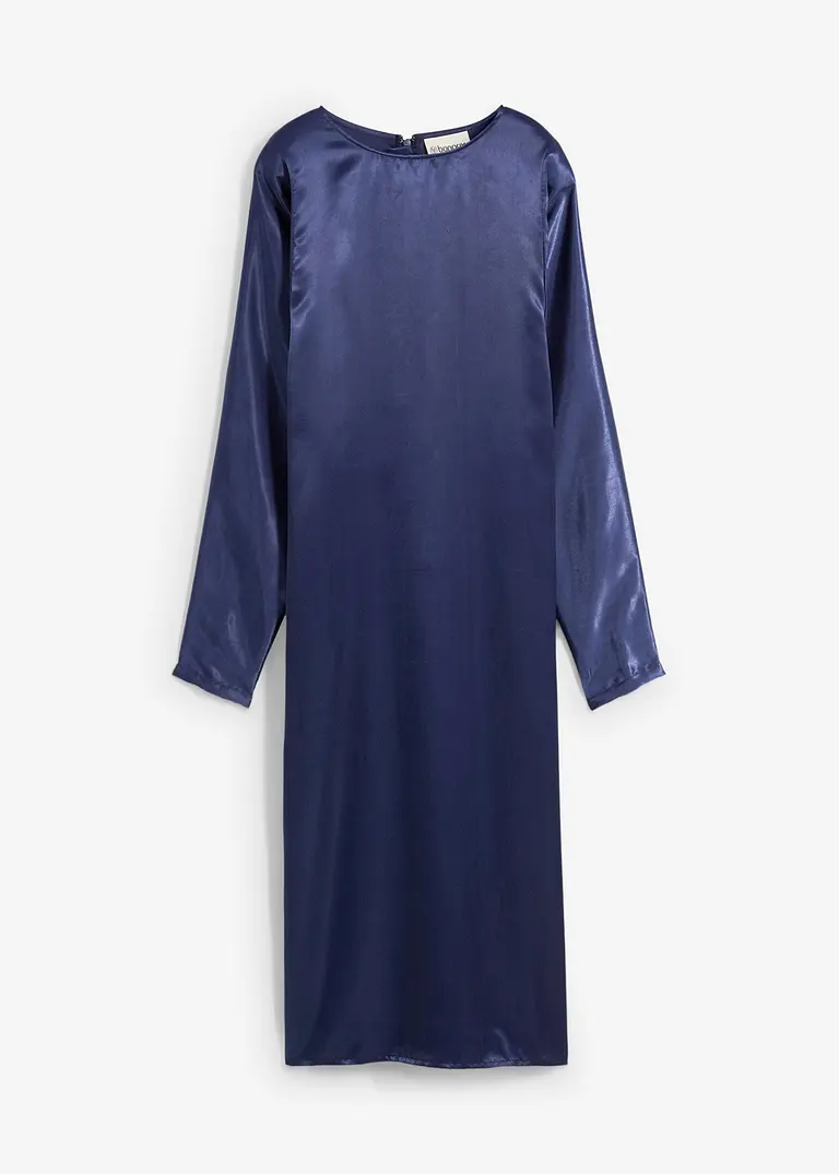 Midikleid mit Fledermausärmeln aus fließendem Satin in blau von vorne - bonprix