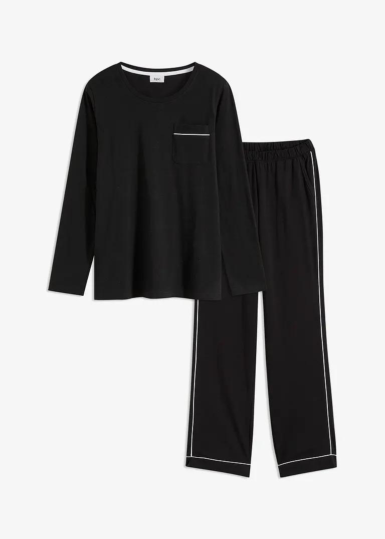 Pyjama aus weicher Baumwolle in schwarz von vorne - bonprix