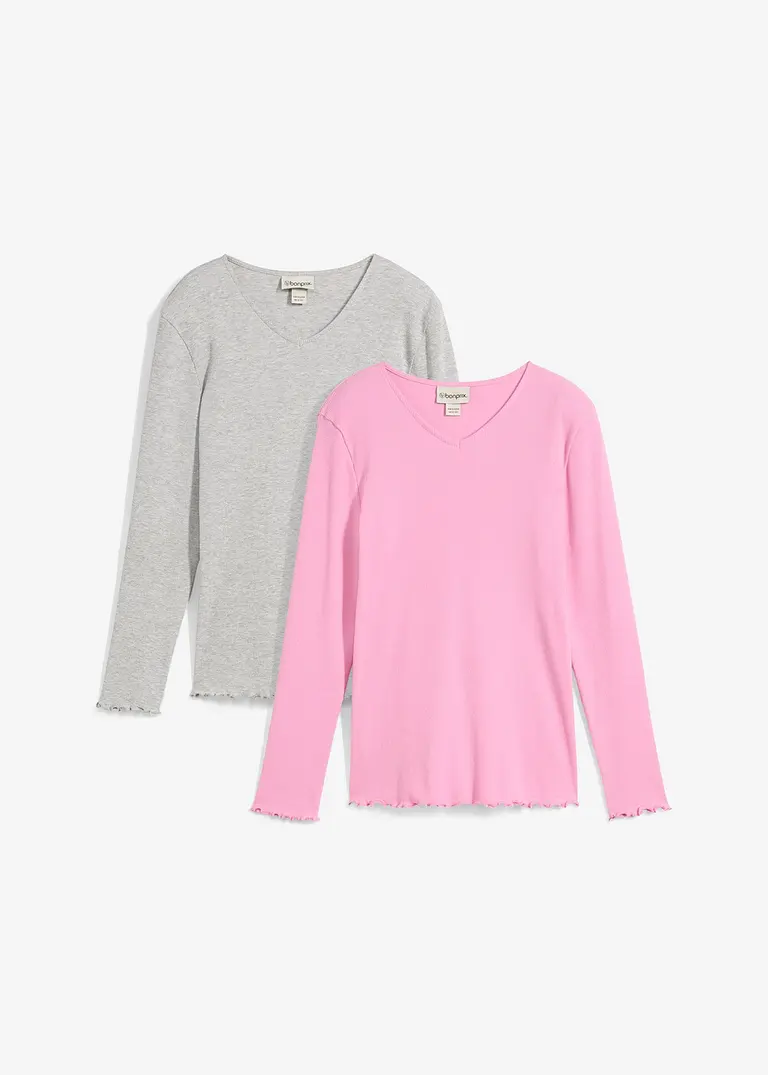 Rippshirt mit Bio-Baumwolle (2er Pack) in grau von vorne - bonprix