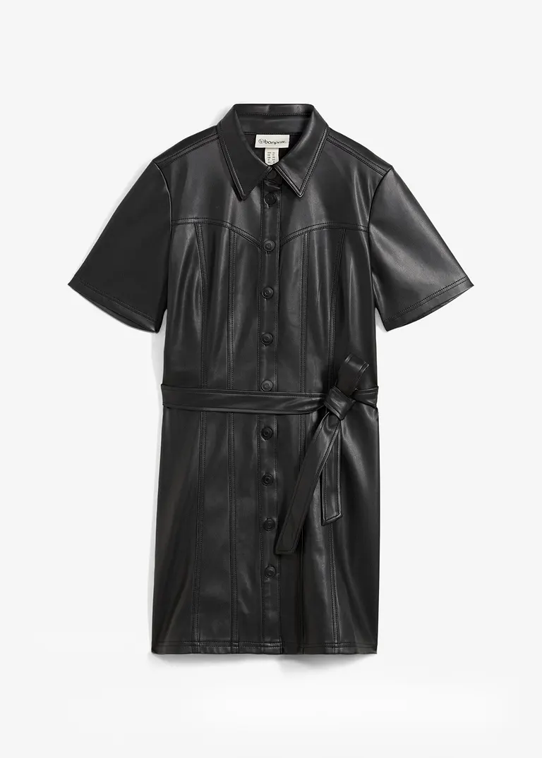 Figurbetontes Lederimitat-Kleid in schwarz von vorne - bonprix