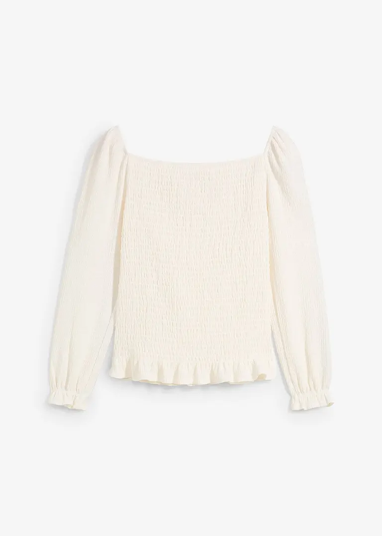 Langarmshirt mit Smok in weiß von vorne - bonprix