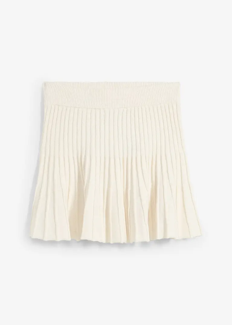 Mini Strickrock mit Faltenoptik in weiß von vorne - bonprix