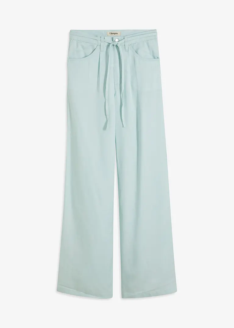 Bundfaltenhose aus Lyocell mit Bindeband in blau von vorne - bonprix