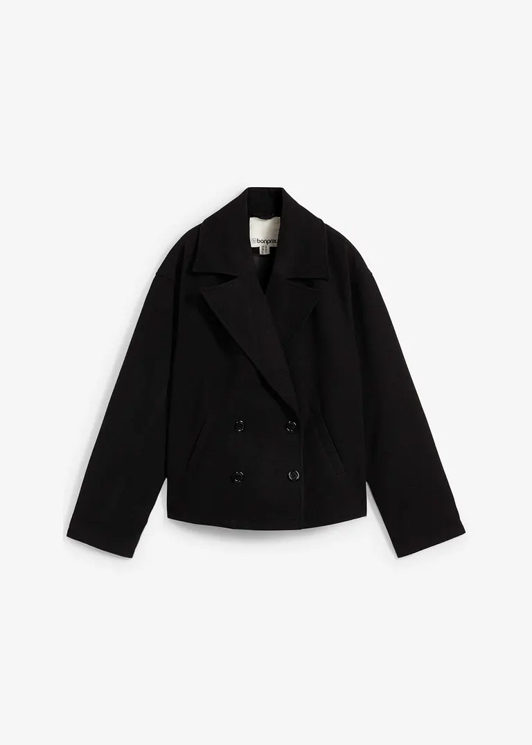 Cabanjacke, Wollimitat in schwarz von vorne - bonprix