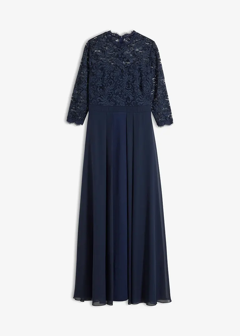 Maxikleid mit Spitze in blau von vorne - bonprix