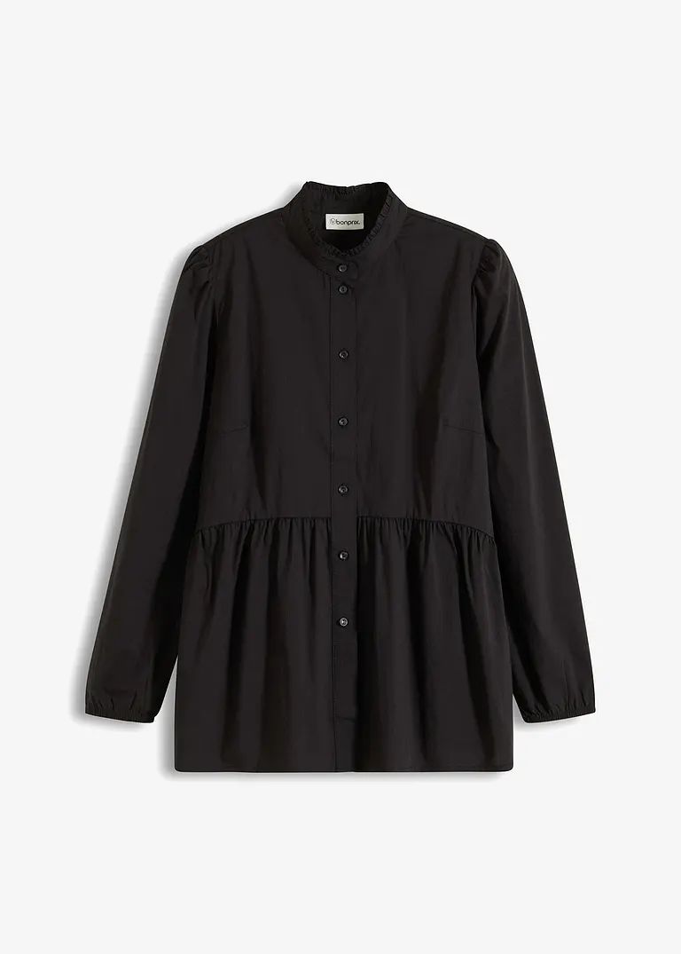 Longbluse mit Raffung in schwarz von vorne - bonprix