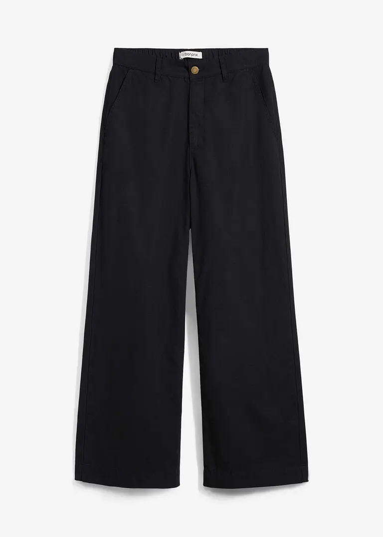 Weite Hose aus reiner Baumwolle, High Waist in schwarz von vorne - bonprix