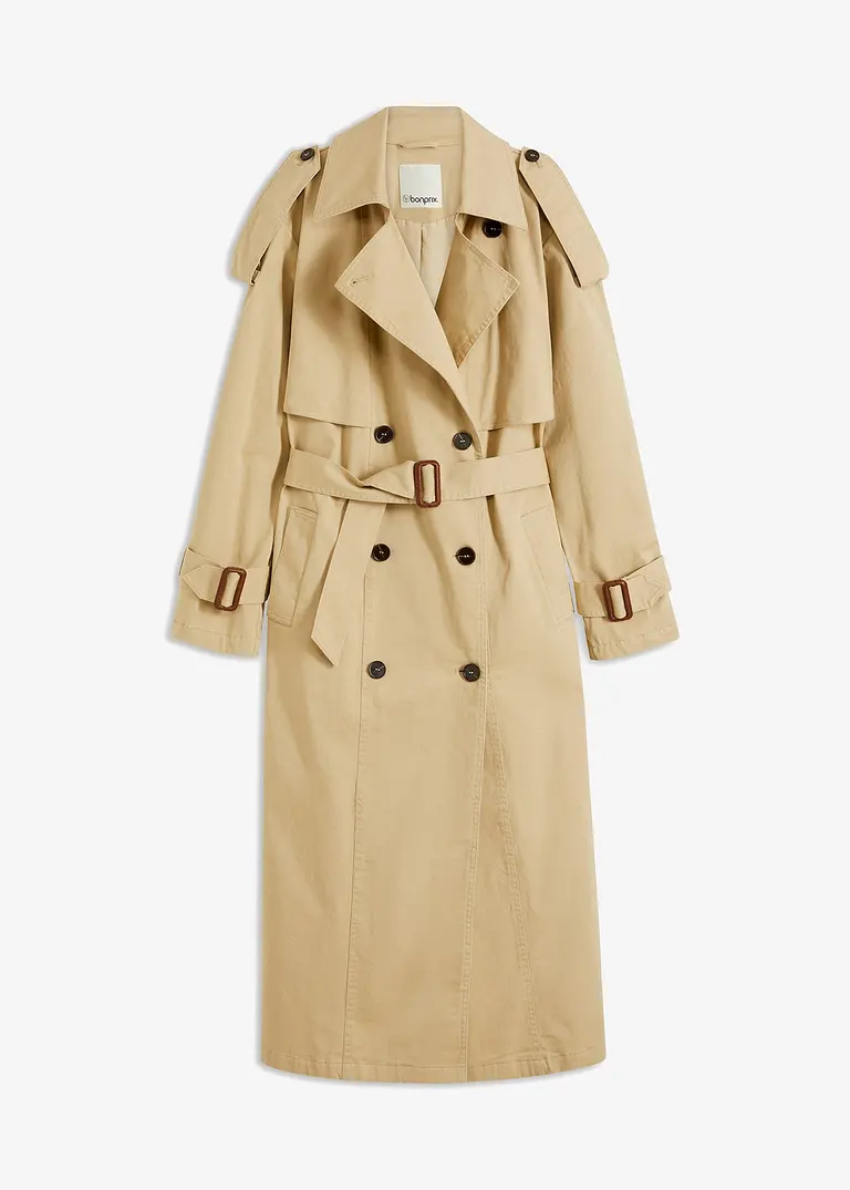 Oversize Trenchcoat aus schwerer Qualität in beige von vorne - bonprix