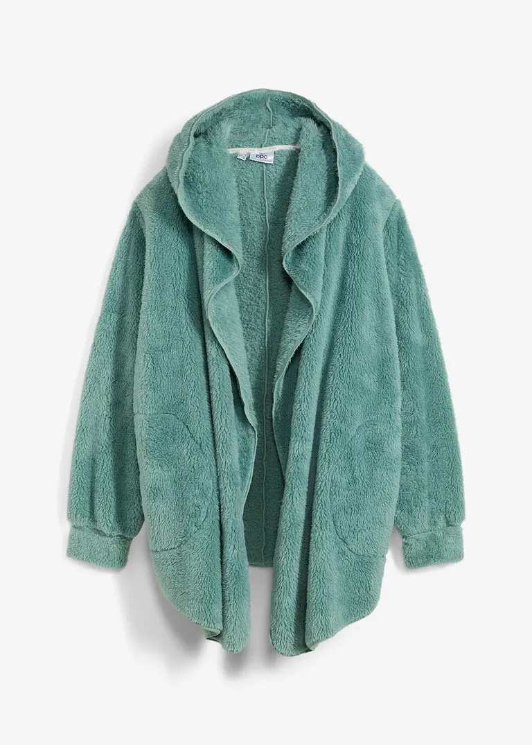 Loungewear Kuschel-Fleece Jacke in grün von vorne - bonprix