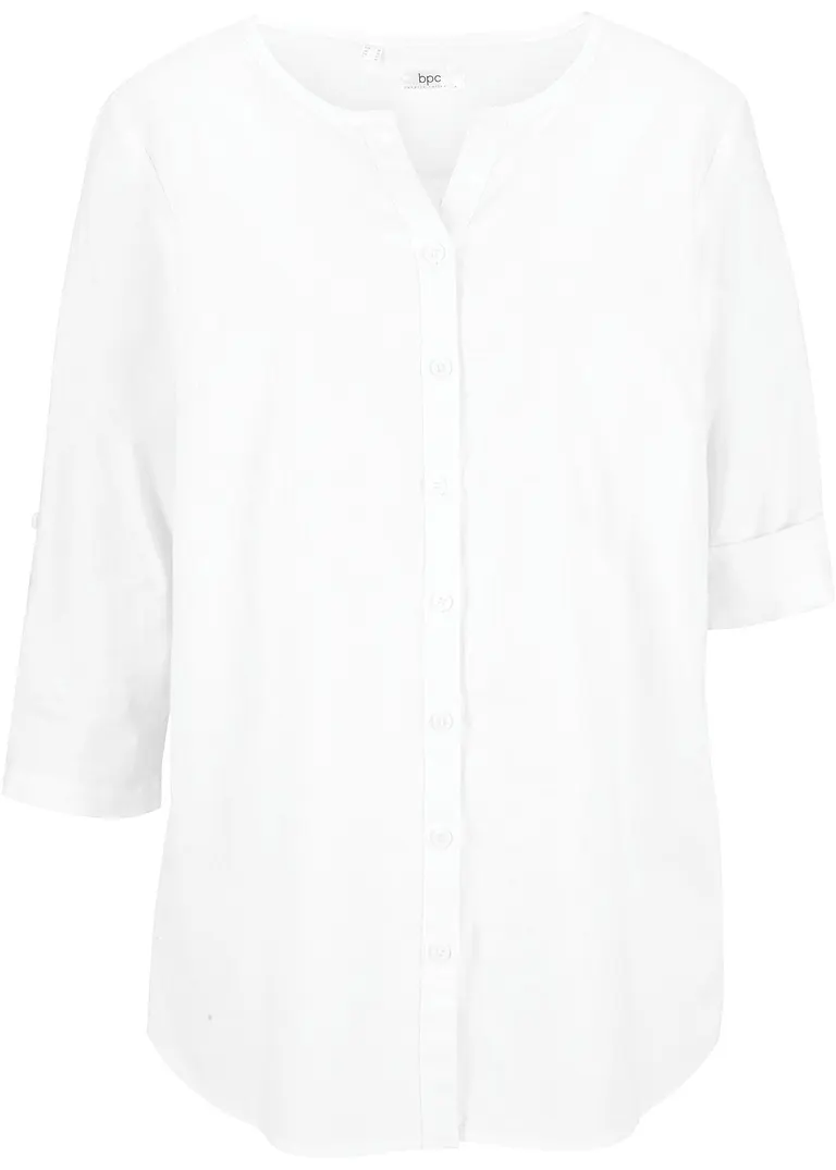 Bluse mit Leinen, 3/4 Arm in weiß von vorne - bonprix